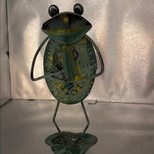 Whimsical Green Metal Frog Figurine